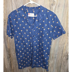 Rainbow Pride LGBTQ Short Sleeve Button Shirt Size Small Blue AOP Flags